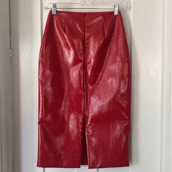 Beautiful Pencil Leather Imitation Skirt, size-XXS,Red, lined - Picture 4 of 10
